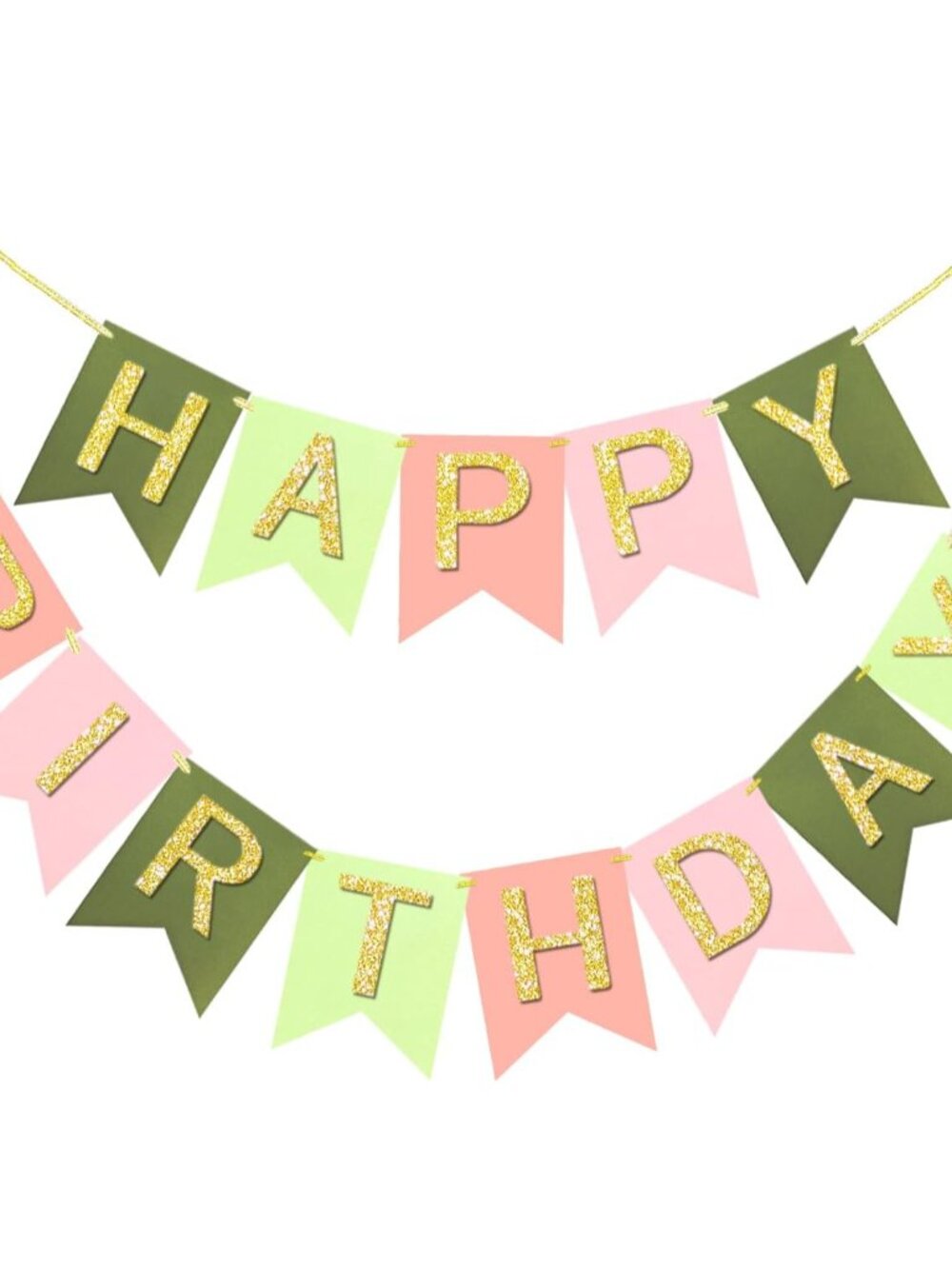 Green Pink Happy Birthday Banner Handmade Girls Party 13pcs